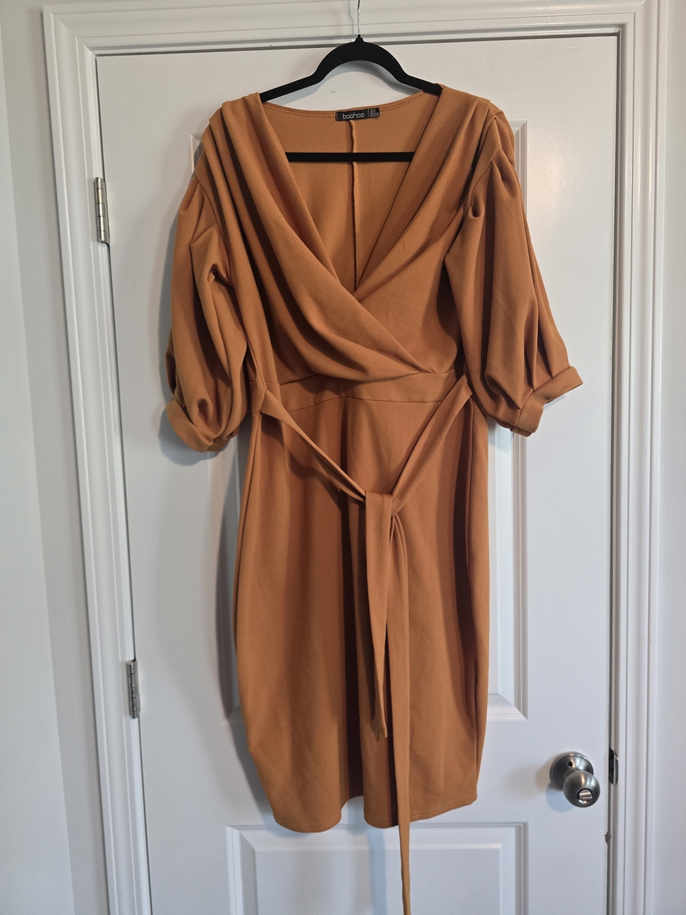 Boohoo Burnt Orange Midi Wrap Dress with Belt